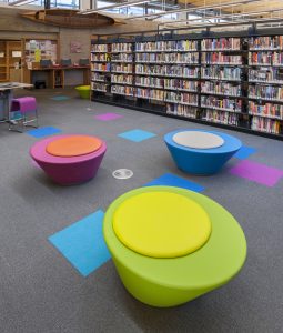 library interior design, library furniture, library space plans