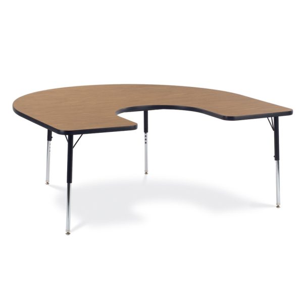 brown, horseshoe-shaped classroom table