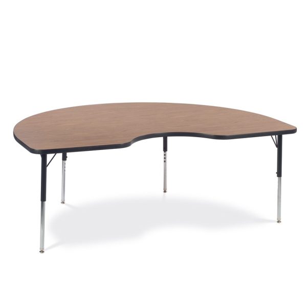 brown classroom table in a half-moon shape