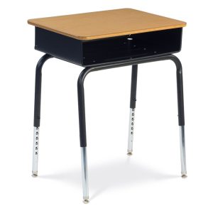 young student desk with metal book box and laminate top