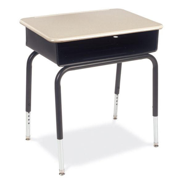 young student desk with metal book box and hard plastic top