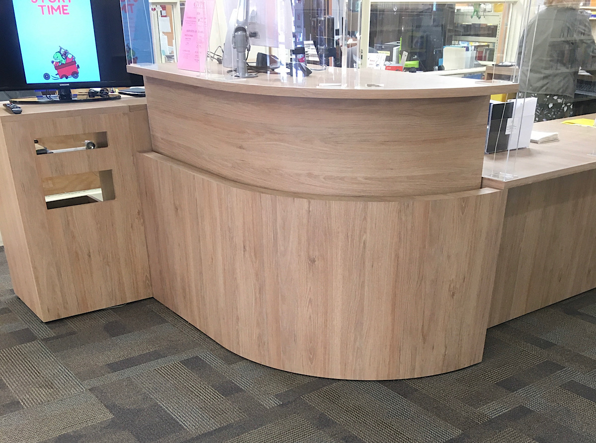 custom desk, Grand Valley Public Library, library design, library furniture